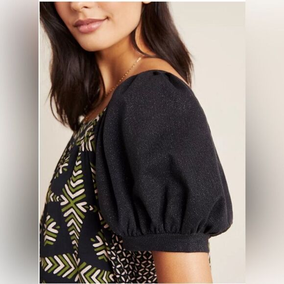 Anthropologie Maeve Catania Puff Sleeve Geometric Shift Top - Picture 2 of 10